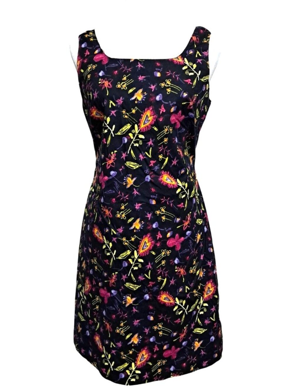 Ronni Nicole Sheath Dress Women Size 8 Black Floral Sleeveless Square Neck 91371
